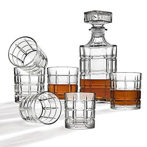 Le'raze Elegant 7-piece Whiskey Decanter & Whisky Glasses Set, Includes Crystal Whiskey Decanter with Ornate Stopper & 6 Exquisite Cocktail Glasses - Le'raze by G&L Decor Inc