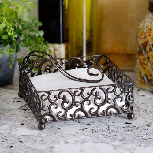 Elegant Attractive Square Square Napkin Holder on Scroll Designed Pressed Metal Base 7 inch - Le'raze by G&L Decor Inc