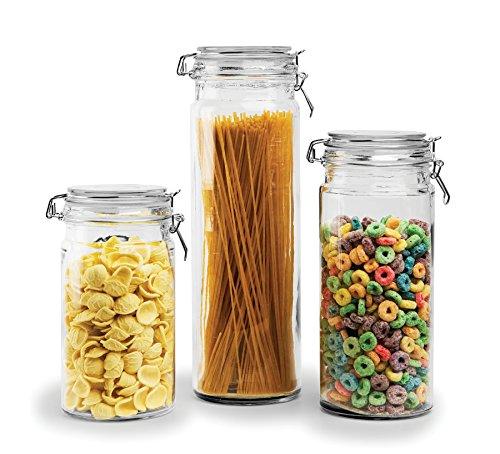 Durable Glass Storage Canister Set, With Air tight | Hinged Lids and Locking Clamp, 3-Piece Food Storage Container Set, Beautiful Food Storage Container - Le'raze by G&L Decor Inc
