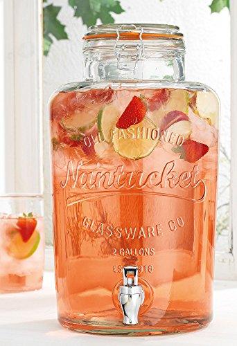Durable Glass Beverage Dispenser with Locking Clamp & Spigot ~ 2.15 Gallons Thick Glass Jug Bar & Party Centerpiece, Nantucket Drink Dispenser - Le'raze by G&L Decor Inc