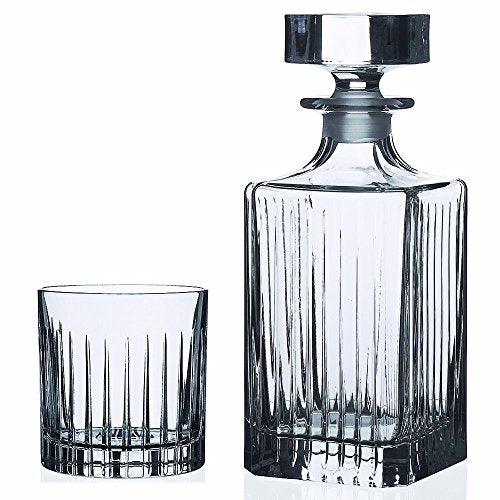 Crystal Straight Line Cut Crystal 7 Piece Square Liquor Whiskey Scotch and Wine Decanter Set. 1 Decanter (740ml). 6 Old Fashioned 6 Oz DOF Glasses - Le'raze by G&L Decor Inc