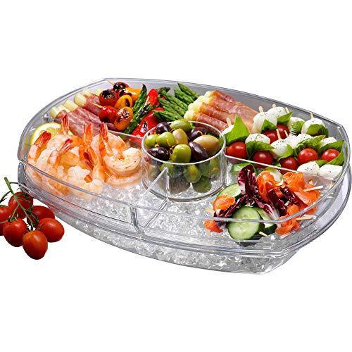 Ice Chilled Condiment Server Caddy - 5 Compartment Serving Tray for Salad and Appetizers - Le'raze by G&L Decor Inc