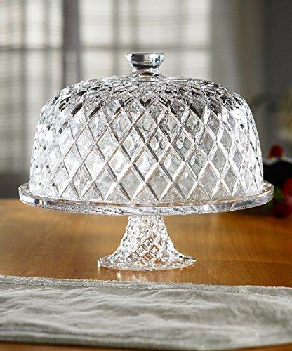 Elegant Masterpiece Footed Cake Plate with Dome Cover, Pedestal Diamond-faceted Cake Plate with Dome - Le'raze by G&L Decor Inc