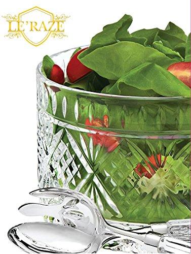 Set Of 3 Crystal Clear Salad Bowl Serving Set, Salad Serving Utensils Included Large Serving Dish, - Le'raze by G&L Decor Inc