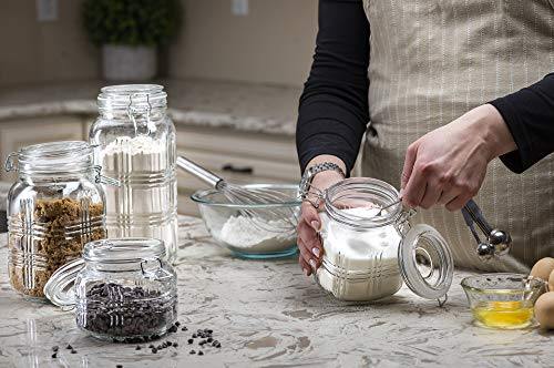 Glass Canisters Set for The Kitchen, Set Of 4 Flour Sugar Canisters with Airtight Lids - Glass Food Storage Jars for Kitchen, Bathroom and Pantry Organization - Le'raze by G&L Decor Inc