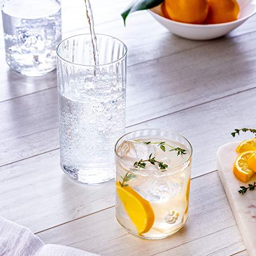 16pc - Classic Line Textured Optic Design Highball Drinking Glasses | Tumbler Drinkware Set of 8 - 16oz. Coolers, and 8 - 10oz. OTRs - Le'raze by G&L Decor Inc