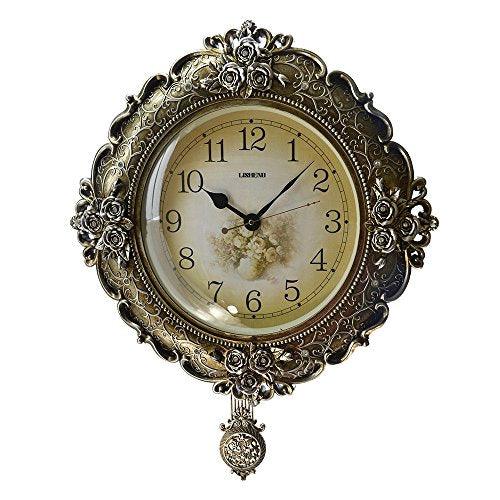 Le'raze Elegant Quality Flower Design Grandfather Wall Clock with Swinging Pendulum for New Room or Office. Color Brown & Bronze Quartz Movement Wall Clock - Le'raze by G&L Decor Inc