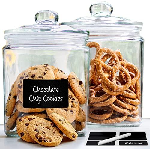 Glass Canister for Kitchen Counter + Labels & Marker - Glass Cookie Jar  with Airtight Lids - Food Storage Containers with Lids Airtight for Pantry  