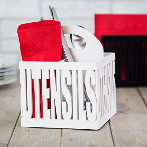 4 Sectional Wood Utensil Caddy with Wood Utensil Cutout For Utensil, Spatula, Silverware Holder for Kitchen Countertop Flatware Storage,Centerpiece - Le'raze by G&L Decor Inc