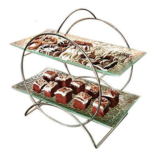 2 Tier Round Server Stand with Trays - Tiered Serving Platter - Perfect for Cake, Dessert, Shrimp, Appetizers & More - Le'raze by G&L Decor Inc
