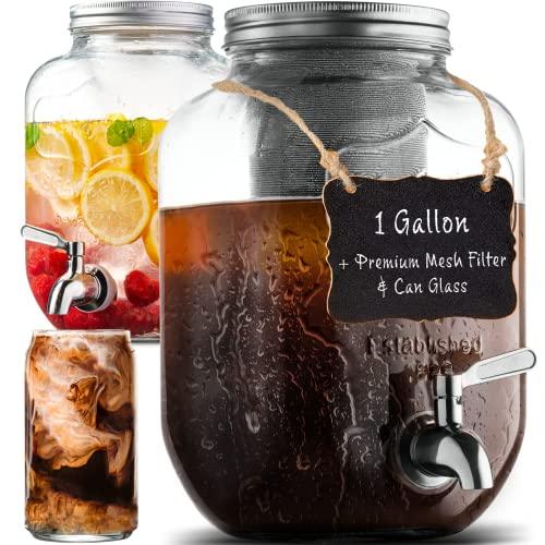 Elegant Home Set of Two (2) Quality Clear Glass Each (1) Gallon Each Glass  Bail & Trigger Locking Lid Beverage Dispenser with Spout on Copper Metal