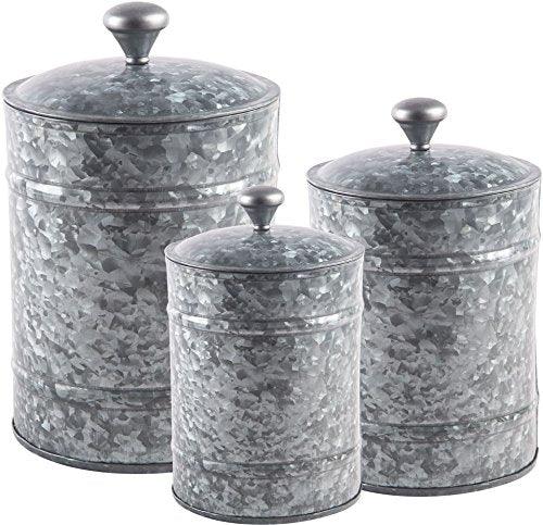 Set Of 3 Galvanized Tin Canisters, Antique Style Canister Set - Le'raze by G&L Decor Inc