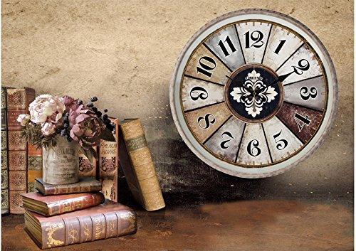 Decorative Wall Clock, Stunning Framed Canvas Wall Clock with Books and Floral Art, Battery Operated Metal Clock for Home, Living Room, Kitchen and Den - Le'raze by G&L Decor Inc