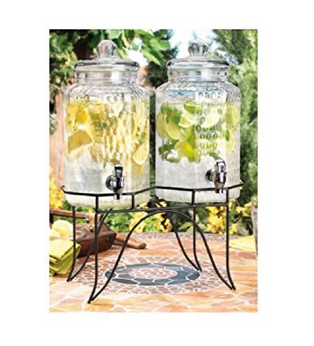 Home Essentials Del Sol Hammered Jug Beverage Dispenser with Rack, Set of 2, 10lb, Clear - Le'raze by G&L Decor Inc
