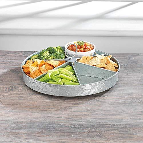 Elegant Serving Platter, Galvanized Lazy Susan 6 Section Serving Dish, Party Centerpiece for Appetizers and Salad Bar - Le'raze by G&L Decor Inc