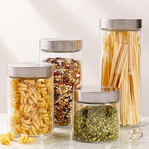 Glass Cookie Jar with Stainless Steel Airtight Lids + Marker & Labels, -  Le'raze by G&L Decor Inc
