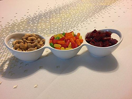 Elegant Pure White 3 Section Divided Bowls Server Relish Tray, with Handles, Buffet Server for Candy, Nuts and Dips. 3-Section Dip and Condiment Server - Le'raze by G&L Decor Inc