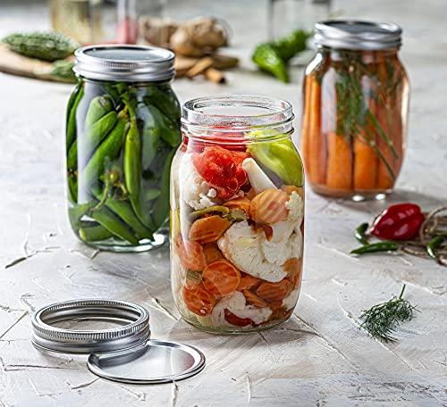 Set of 12 - 32oz Glass Mason Jars with lids - Airtight Band + Marker & Labels - Canning Jars with Lid - Regular Mouth - Ideal for Jelly Jar, Jam, Honey, Wedding Favors, Spice Jars, Meal Prep, Smoothie Cups, Preserving. - Le'raze by G&L Decor Inc