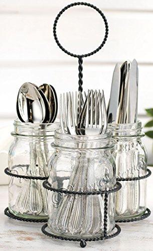 Kitchen Utensil Cutlery Organizer- Flatware Caddy Holds Forks, Spoons, Spatula - Vintage Flatware Organizer Set - Silverware Holder For Kitchen Countertop Storage (Round Caddy) - Le'raze by G&L Decor Inc