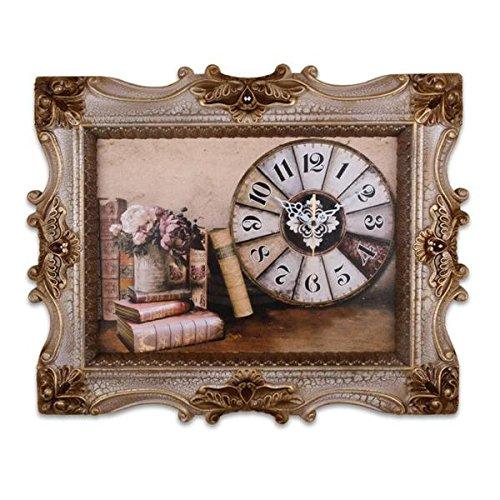 Decorative Wall Clock, Stunning Framed Canvas Wall Clock with Books and Floral Art, Battery Operated Metal Clock for Home, Living Room, Kitchen and Den - Le'raze by G&L Decor Inc