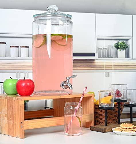 Le'raze Square Glass Drink Dispenser - Stainless Steel Spigot + Marker &  Label - 100% Leakproof - 80oz.