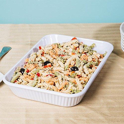 Oven to Table White Casserole Porcelain Baking Dish with Iron Rack, Nonstick Large Rectangular Meal Prep Cookware Dish, 1-Quart Baker Ovenproof Pan - Le'raze by G&L Decor Inc