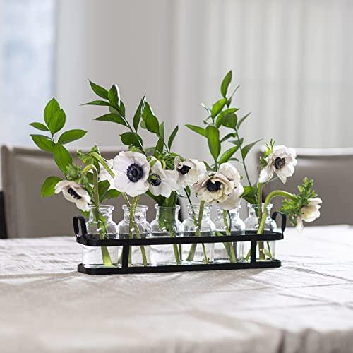 6pc glass flower vase with metal holder, best vases for flowers, set for home decor, wedding decorations, table decor, kitchen, bathroom, bedroom, shelf decor, best modern vase for flower arrangement. - Le'raze by G&L Decor Inc