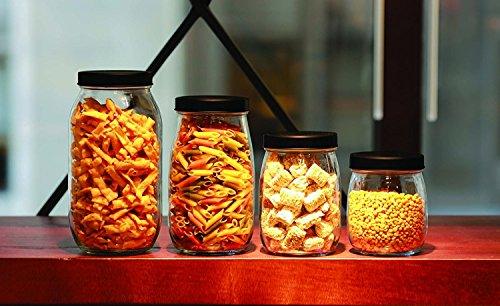 Set of 4 Glass kitchen Canister Set, Airtight Mason Container Jars, with Black Lids, 74oz, 54oz, 37oz and 27 Ounce, Holds Food, Coffee, Sugar Tea etc. - Le'raze by G&L Decor Inc