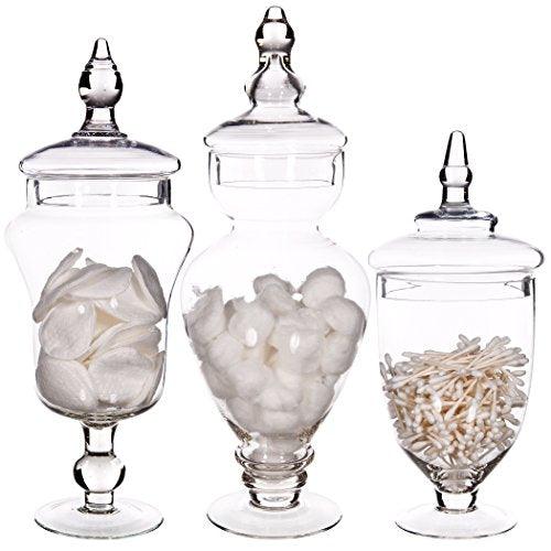 Clear Decorative Glass Jars with Lids, Set of 3