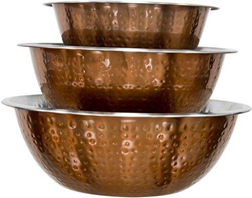 Set Of 3 Copper Hammered Mixing Bowls With Stainless Steel Interior Finish Nesting Bowls, Chef Cookware Set, - Le'raze by G&L Decor Inc