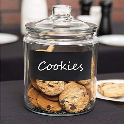 Premium Quality Glass Biscuit Jar with Air-tight lid for Preserving Dry Food, Cookies, Candies, Snacks and More, Clear Round Storage Container, with Customizable Chalkboard, 64 Ounces - Le'raze by G&L Decor Inc