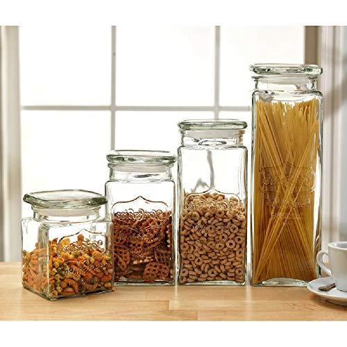 Glass Canister Set for The Kitchen - Set of 4 Food Storage Jars with Air Tight Lids for Kitchen or Bathroom, Food, Cookie, Cracker, Storage Containers, Clear Glass - Le'raze by G&L Decor Inc