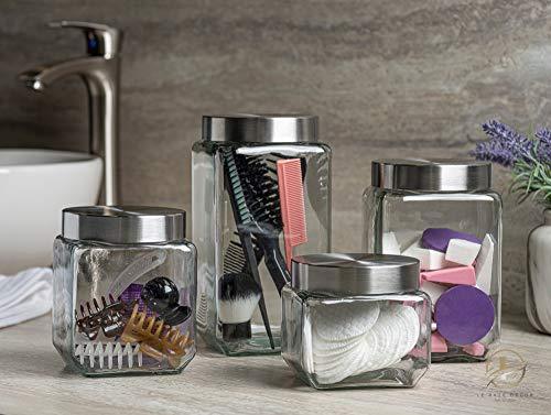 Glass Canister for Kitchen Counter + Labels & Marker - Glass