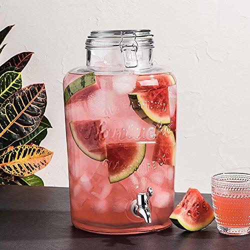 Durable Glass Beverage Dispenser with Locking Clamp & Spigot ~ 2.15 Gallons Thick Glass Jug Bar & Party Centerpiece, Nantucket Drink Dispenser - Le'raze by G&L Decor Inc