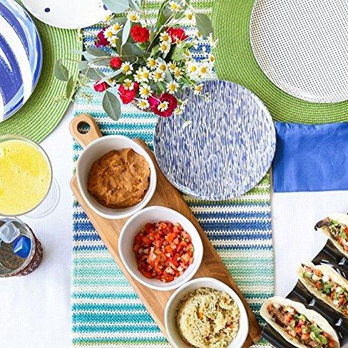 Elegant Relish Tray, Condiment Server with 3 White Ceramic Dipping Bowls and Wood Tray for Appetizers, Candy, Nuts, Chips and Dip – 4 Piece Serving Set - Le'raze by G&L Decor Inc