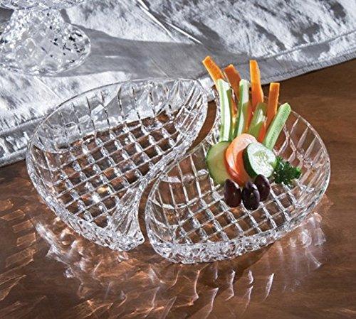 Elegant Crystal Diamond-faceted 2-Piece Section Relish Dish Server, Appetizer Serving Tray Dessert platter For Shrimp, Nuts, Candy, Appetizers & More - Le'raze by G&L Decor Inc