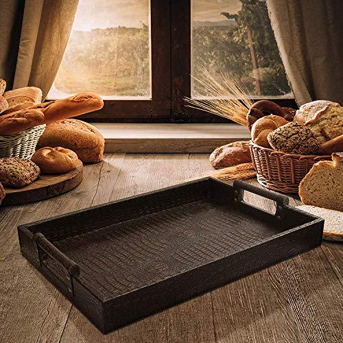 Serving Tray with Handles - Decorative Tray Ideal for Ottoman, Coffee Table, Perfume Set, Living Room, Dining Room, Jewelry - Black - Le'raze by G&L Decor Inc