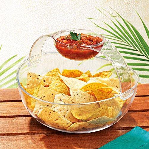 Acrylic Chip and Dip Serving Bowl, Elegant Serving Dish - Great for Chips, Dips, Appetizer, Fruit Bowl, Salad and Snack – Clear Chips and Dip Plate - Le'raze by G&L Decor Inc