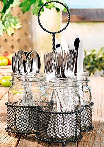 Kitchen Utensil Cutlery Organizer- Flatware Caddy Holds Forks, Spoons, Spatula - Vintage Flatware Organizer Set - Silverware Holder For Kitchen Countertop Storage (Round Caddy) - Le'raze by G&L Decor Inc